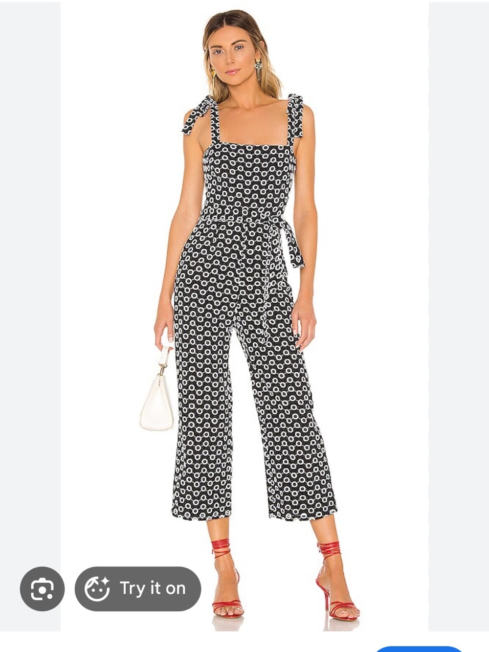 Lovers + Friends Black & White Printed Tie-Shoulder Jumpsuit
